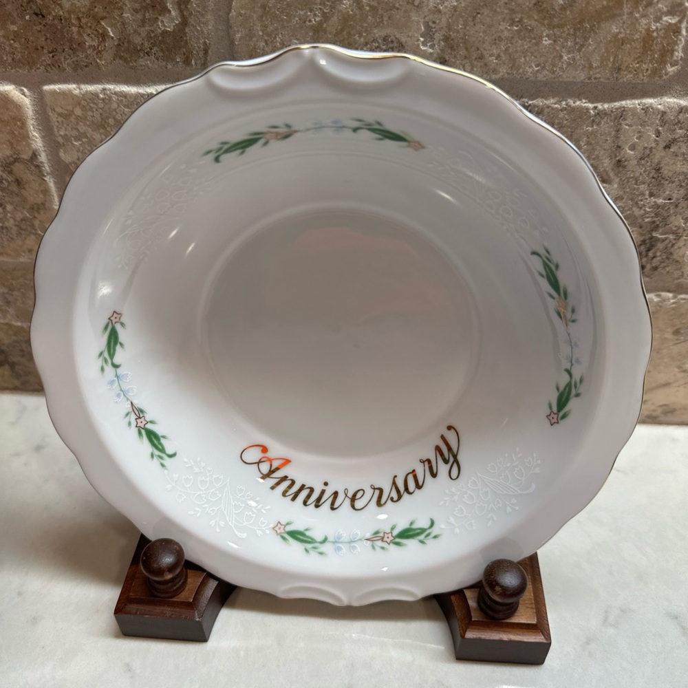 Elegant Lefton 1984 White Anniversary Bowl with Floral Design